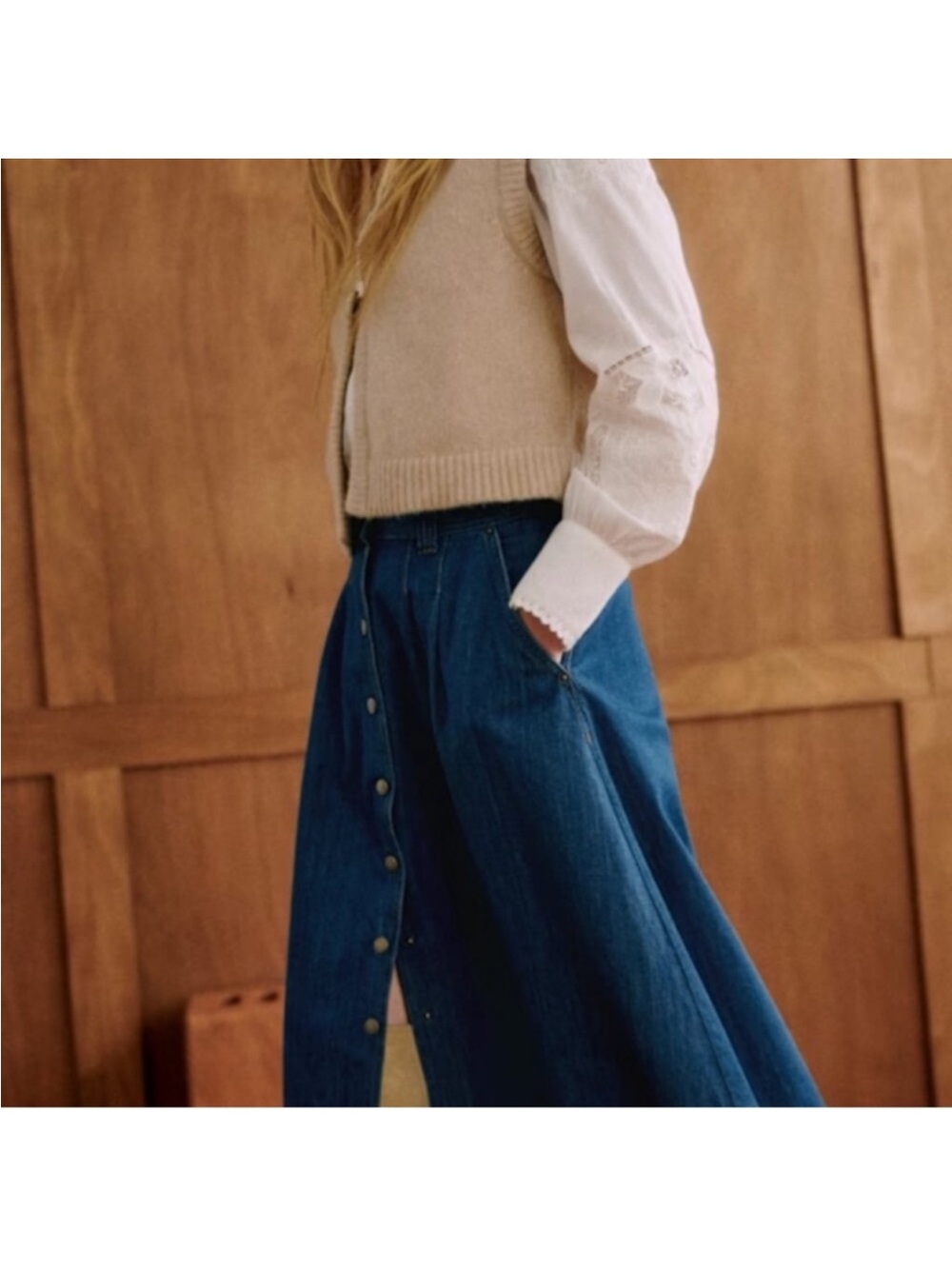 Sezane women’s denim skirt buttons size 38 us 6 - Picture 3 of 9